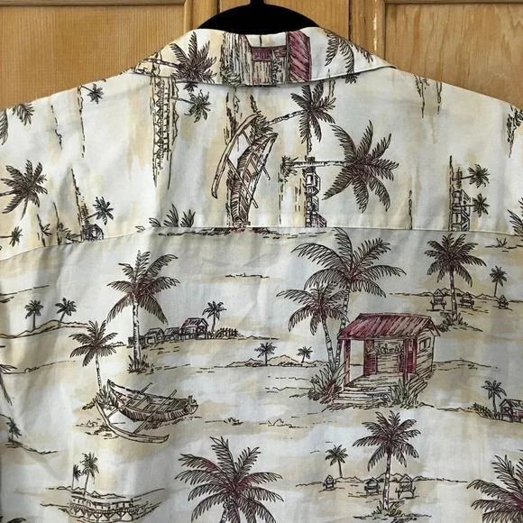 Moda Campia Moda Mens Vintage 90s Hawaiian Tiki Hut Shirt Size XL Beige SP EXC - Picture 10 of 11